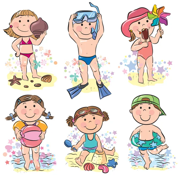 Verano playa niños — Vector de stock