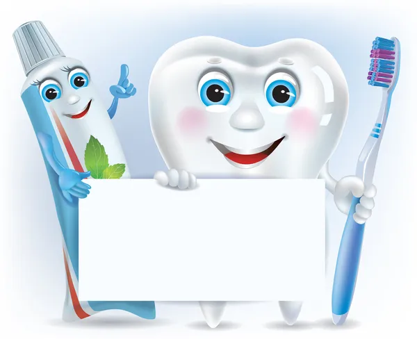 Αστεία δόντι, οδοντόκρεμα και οδοντόβουρτσα με κενό — Διανυσματικό Αρχείο