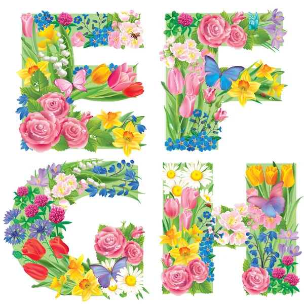 Alfabeto dei fiori EFGH — Vettoriale Stock