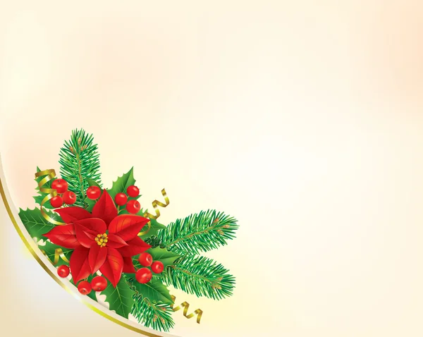 Bannière de Noël d'angle avec poinsettia — Image vectorielle