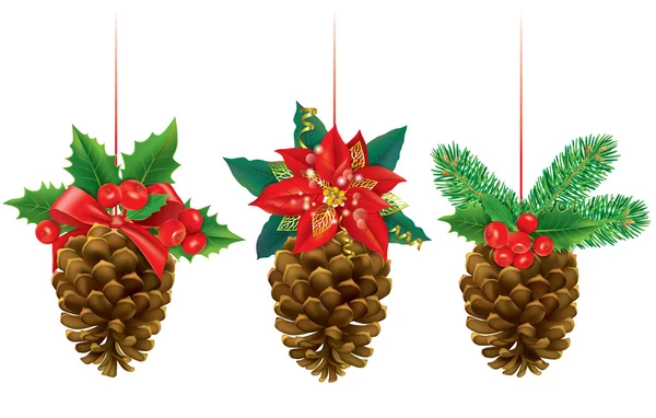 Decorações de Natal de cones de pinheiro — Vetor de Stock