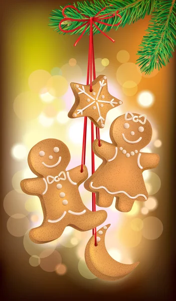 圣诞饼干在圣诞树上 — 图库矢量图片