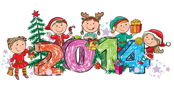 Los niños de Año Nuevo 2014 — Vector de stock