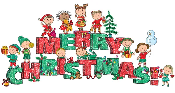 Buon Natale bambini su lettere — Vettoriale Stock