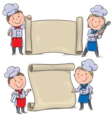 iki komik çocuğu başlık kaydırma ile pişirmek