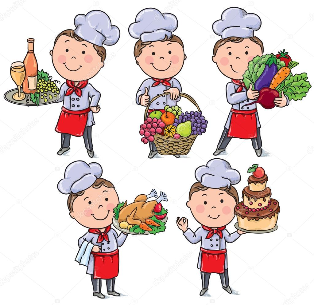 Little chef with food and meals