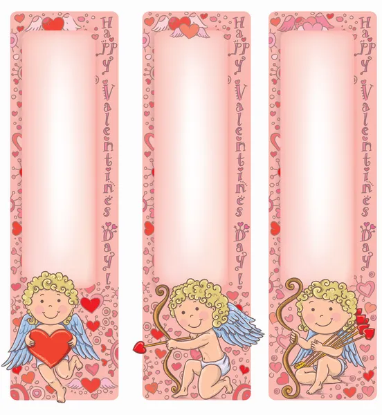 Valentine's Day Cupid with vertical banners — Stock Vector