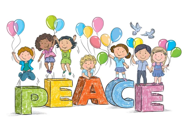 Παιδιά σχετικά με την λέξη ειρήνη — Διανυσματικό Αρχείο