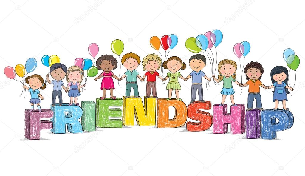 Children on the word friendship