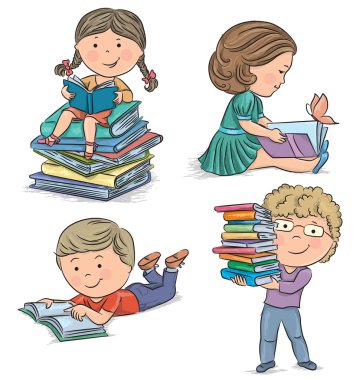 Çocuklar kitap okuyor.
