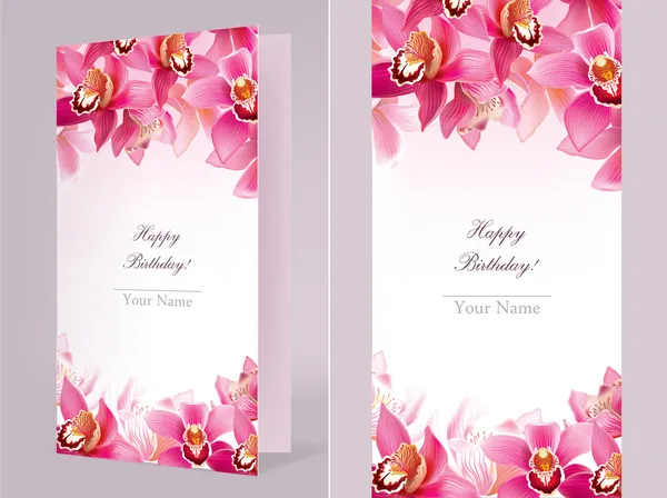 Tarjeta de cumpleaños con estilo con orquídea — Vector de stock