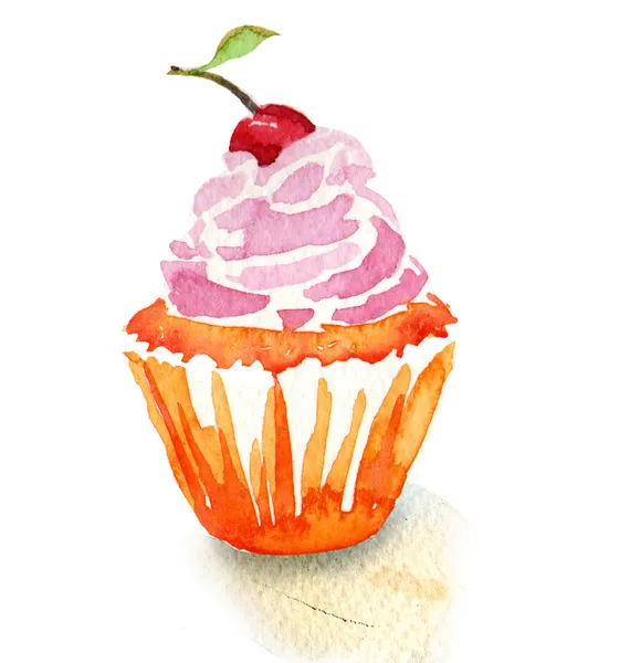 Välsmakande cupcake med körsbär — Stockfoto