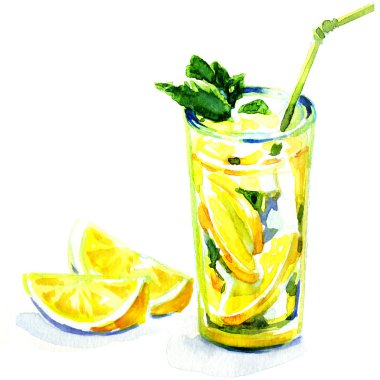 bir bardak limonata nane ile. suluboya resim