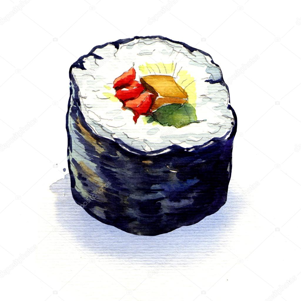 traditional japanese sushi rolls isolated