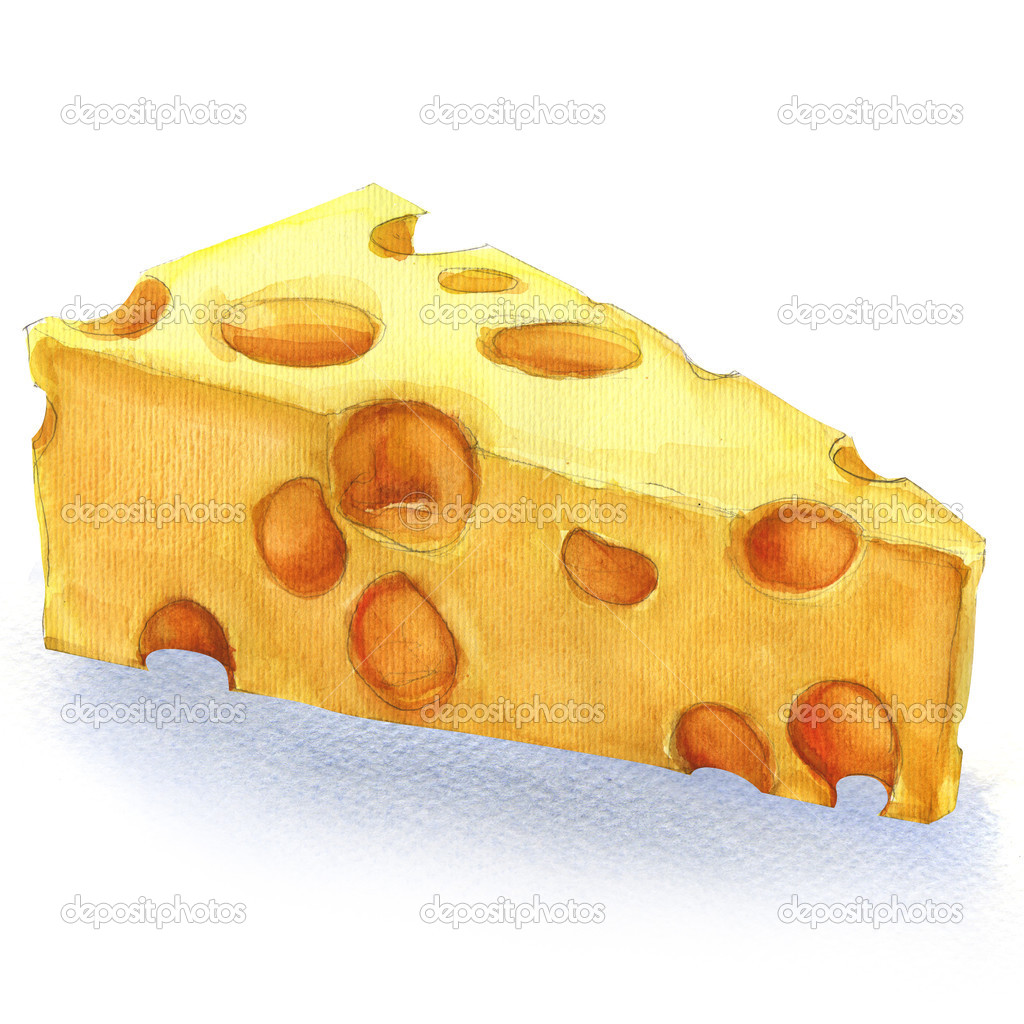 watercolor piece of cheese isolated