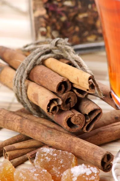 Cinnamon, tea and ginger — Stock Photo, Image