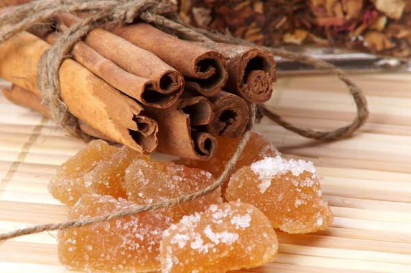 Cinnamon, tea and ginger — Stock Photo, Image