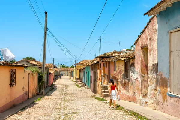 Utca, színes épületek trinidad, Kuba Stock Kép