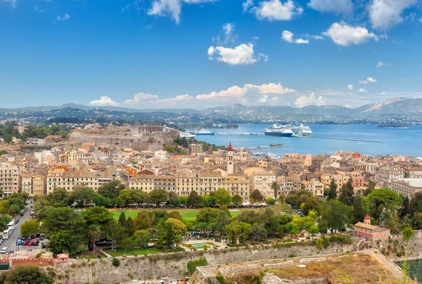 Aerial view to old city streets and buildings — Stock Photo, Image