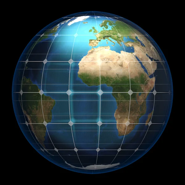 Planet earth in glass solar panel — Stock Photo, Image