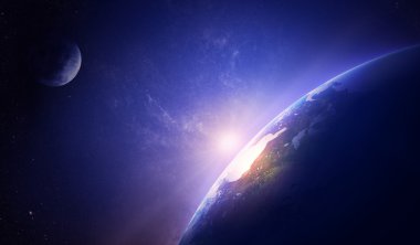 Kuzey Amerika üzerinde sisli uzayda dünya gündoğumu