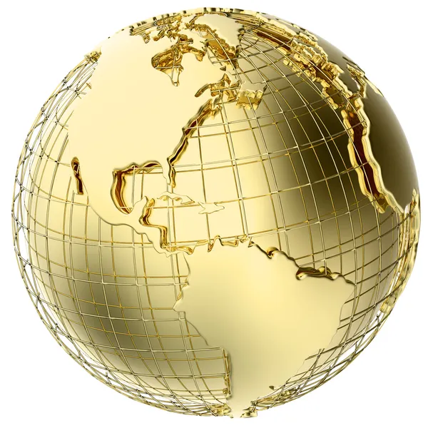 Earth in Gold Metal isolated on white — Stock Photo, Image