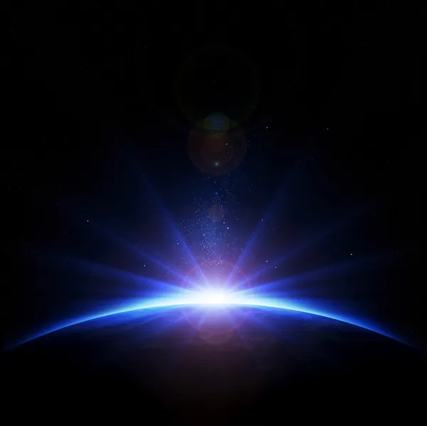 Earth sunrise with rays and lens flare — Stock Photo, Image