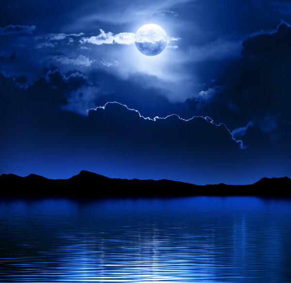 Fantasy Moon and Clouds over water (Elements of this image furnished by NASA)