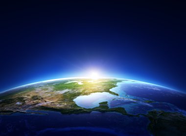 Earth sunrise North America with light clouds clipart