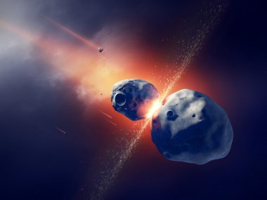asteroitler çarpışır ve uzayda patlar