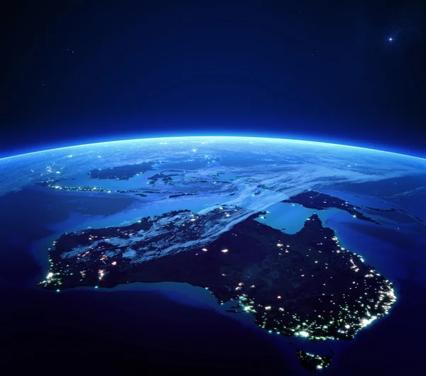 Australia con luces de la ciudad desde el espacio por la noche —  Fotos de Stock