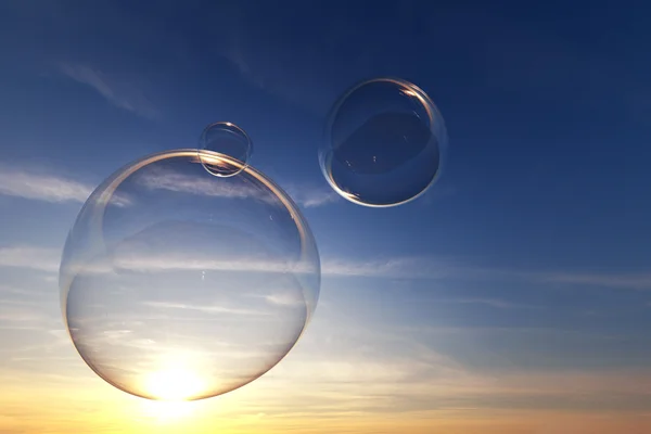 Soap bubbles in the sky with sunset — Stock Photo, Image