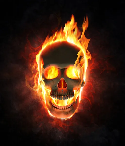 Evil skull in flames and smoke — Stock Photo, Image