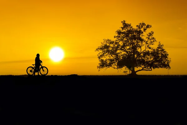 Kerékpáros silhouette naplemente — Stock Fotó