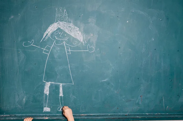 Kara tahta üzerinde çocuk çizim resim — Stok fotoğraf