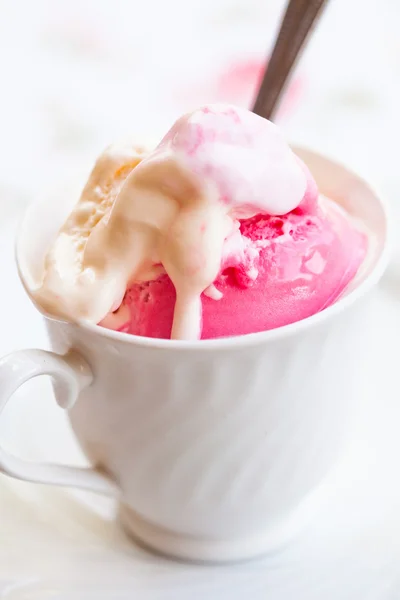 Malinová a vanilková zmrzlina — Stock fotografie