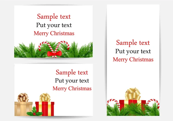 Set de tres tarjetas de felicitación dedicadas a la Feliz Navidad — Vector de stock