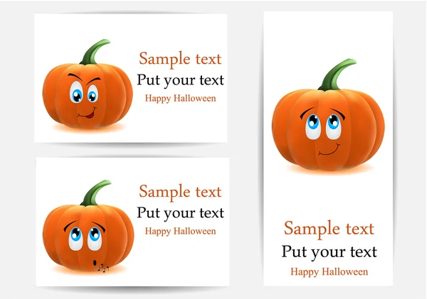 Tarjetas de felicitación vectoriales con calabazas divertidas — Vector de stock