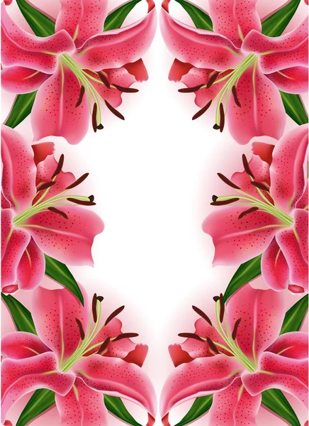 Όμορφο δώρο κάρτα με ροζ κρινάκια, μπορεί να χρησιμοποιηθεί ως συγχαρητήρια ημέρα της γυναίκας — Διανυσματικό Αρχείο