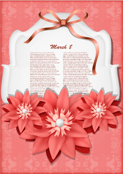 Ευχετήρια κάρτα με όμορφο κόκκινο χαρτί λουλούδια — Διανυσματικό Αρχείο