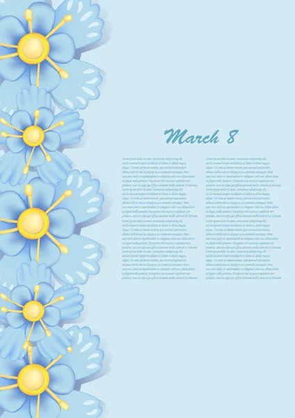 Hermosa tarjeta de regalo con flores de papel azul — Vector de stock