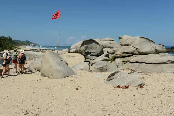 Red flag on the beach — Stock Photo, Image
