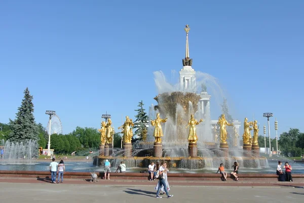 Fontana dell'amicizia delle nazioni e padiglione centrale al centro espositivo All-russia di Mosca — Foto Stock