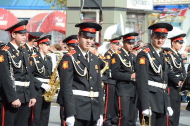 Orchestra from Russia on parade of participants of international festival of military orchestras clipart