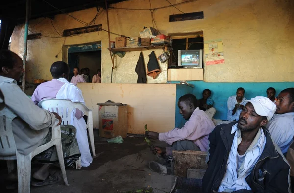 Gli uomini usano Khat durante una riunione in un caffè . — Foto Stock