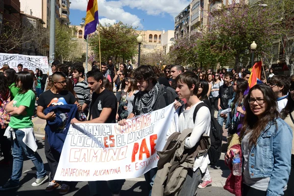 Manifestação de protesto de estudantes universitários e universitários em Alicante — Fotografia de Stock