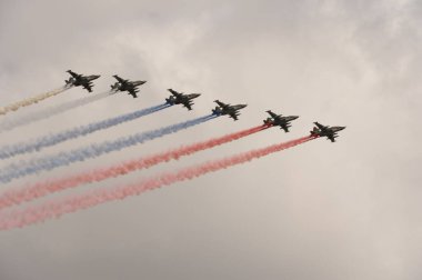 MOSCOW, RUSSIA-MAY 7, 2021: Bir grup Su-25 