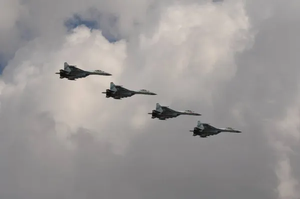 Москва Россия Мая 2021 Года Группа Многоцелевых Истребителей 35С Небе — стоковое фото