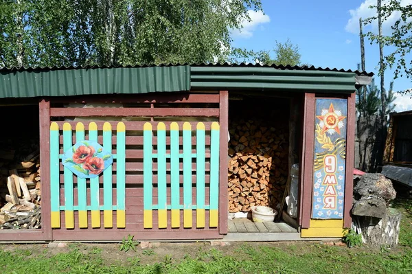 Zaozerye Yaroslavl Region Russia August 2021 Woodpile Artist Yard Village — 图库照片