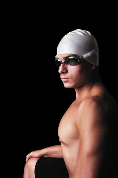 Siyah üzerine izole kas erkek yüzücü — Stok fotoğraf